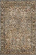 Bavni Washable Rug 6x9 Area Rug for Living Room Bedroom Dining, Washable Vintage Print Carpet, Ultra-Thin Chenille Low Pile Lightweight Rug with Non Slip Backing, Warm Taupe