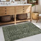 Washable Area Rug 2x3 Green Rugs for Living Room, Vintage Boho Rug for Bedroom Dining Room Office, Distressed Floral Print Carpet for Under Table, Soft Non Slip Low Pile Throw Carpet Indoor Mat