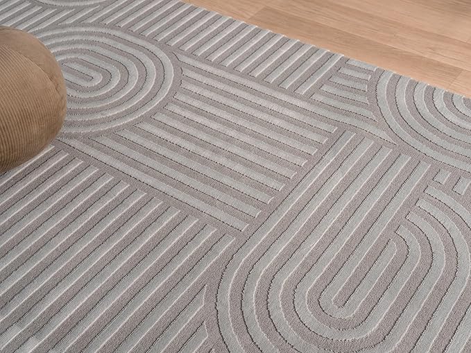 Annabel Modern Geometric Area Rug for Living Room, 6x9 Contemporary Arched and Linear Gray Rug, High-Low Pile Stain Resistant Carpet for Bedroom, Dining Room or Kitchen (6' x 9', Gray)