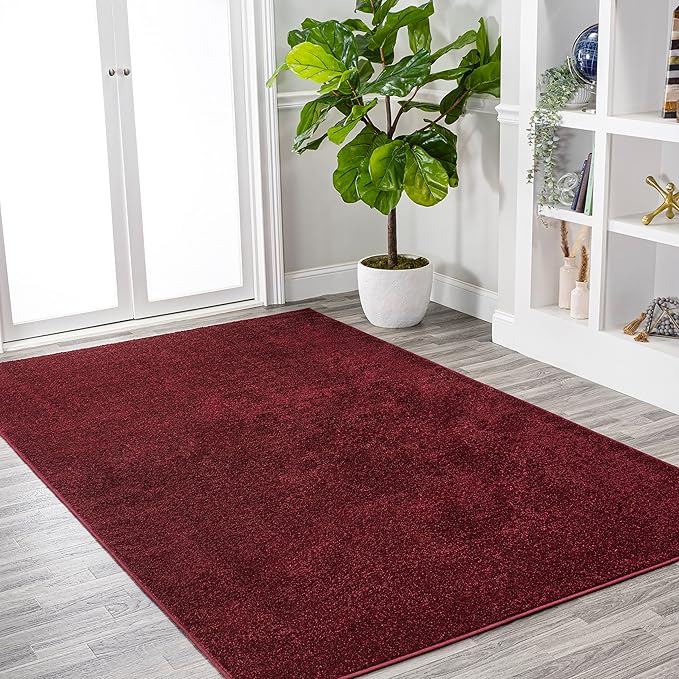 Eyely UES100Q-5 Supersoft Haze Solid Low-Pile Indoor Area Rug Casual;Contemporary;Solid;Traditional, Bedroom, Kitchen, Living Room, Easy-Cleaning, Non-Shedding, 5 X 8, Dark Red