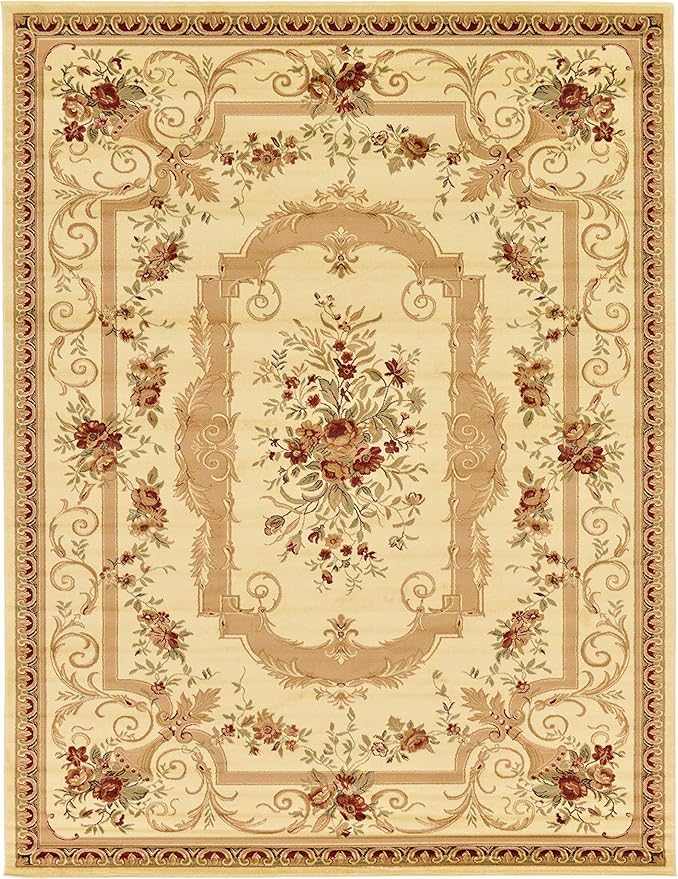 Unique Loom Versailles Collection Traditional Classic Floral Motif Area Rug (10' 0 x 13' 0 Rectangular, Ivory/ Tan)