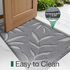 LUMI Indoor Door Mat 24x36, Washable Front Doormat with Welcome Leaf Pattern, Non-Slip Rubber Back Absorbent Mats for Entrance, Patio, Garage, Light Grey