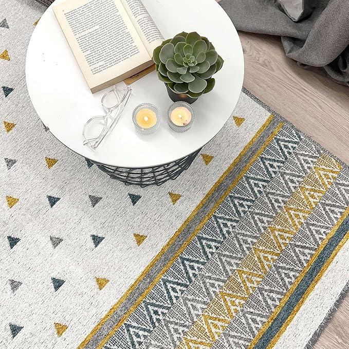 Alfa Rich 3x10 Gold Gray Off White Washable Area Rugs for Living Room Hallway Kitchen Decor Runner