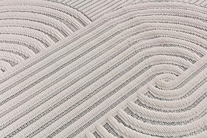 CAMILSON Modern Rug 8x10 Luxury Swirl Curved Micro Loop Area Rugs Soft High-Low Pile Stain Resistant Easy to Clean Non-Shedding Durable Living Room Bedroom Indoor Carpet (White)