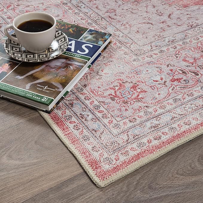 Fame Rugs Turkish Rug. Washable Vintage Oriental Antique Inspired Traditional Doormat Small Modern Area Rugs Luxury Entryway Entry Bedroom Bathroom Kitchen (410CP, 9' x 12')