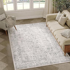 Gray Area Rug 4x5 Office Entryway Rug Machine Washable Kitchen Vintage Distressed Non Slip Carpet Indoor Grey Retro Floral Accent Throw Door Mat for Bathroom Bedroom Dining Living Room