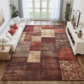 Tepook Modern Area Rug for Living Room, 5x7 Geometric Large Rugs for Bedroom, Washable Patchwork Rug Indoor Non-Slip Throw Carpets for Dining Room Office Farmhouse Home Decor, Red