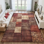 Tepook Modern Area Rug for Living Room, 4x6 Geometric Large Rugs for Bedroom, Washable Patchwork Rug Indoor Non-Slip Throw Carpets for Dining Room Office Farmhouse Home Decor, Red