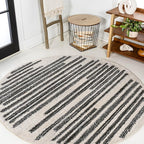 JONATHAN Y Khalil Modern Berber Stripe Cream/Black 9' Round Indoor Area Rug, Contemporary, Bohemian, Easy-Cleaning for Living Room, Bedroom, Kitchen, Pet Friendly, Non-Shedding (MOH207A-9R)