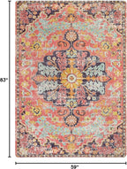 Lahome 5x7 Boho Living Room Rug Colorful Bedroom Rug, Large Bohemian Nursery Rugs, Hot Pink Non-Slip Machine Washable Soft Playroom Mat Indoor Floor Accent Carpet for Dining Table Mud Room