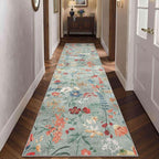 Floral Runner Rug 2x10 Washable Hallway Long Green Bedroom Carpet Non Slip Indoor Boho Kitchen Low Pile Accent Rug Lightweight Soft for Bathroom Dining Laundry Living Room