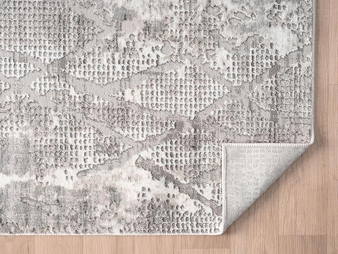 Adel Modern Runner Rug for Kitchen, 2x7 Rustic Distressed Abstract Gray Runner, Medium Pile Stain Resistant Carpet for Bedroom, Hallway or Entryway (2' x 7, Gray)