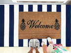KOZYFLY Striped Outdoor Rug 3x5 Ft Front Door Rug Navy and White Hand Woven Cotton Blue Washable Outdoor Doormats Outdoor Entrance Mat for Front Door Kitchen Entryway Patio Front Porch Decor