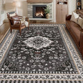 Luxury 8' x 10' Black Washable Area Rugs, Boho Low Pile Easy Clean Non-Slip Rug, Floral Medallion Pattern Vintage Rugs for Living Room, Dinning Room, Office, Bedroom, Bathroom, Laundry Room, Farmhouse