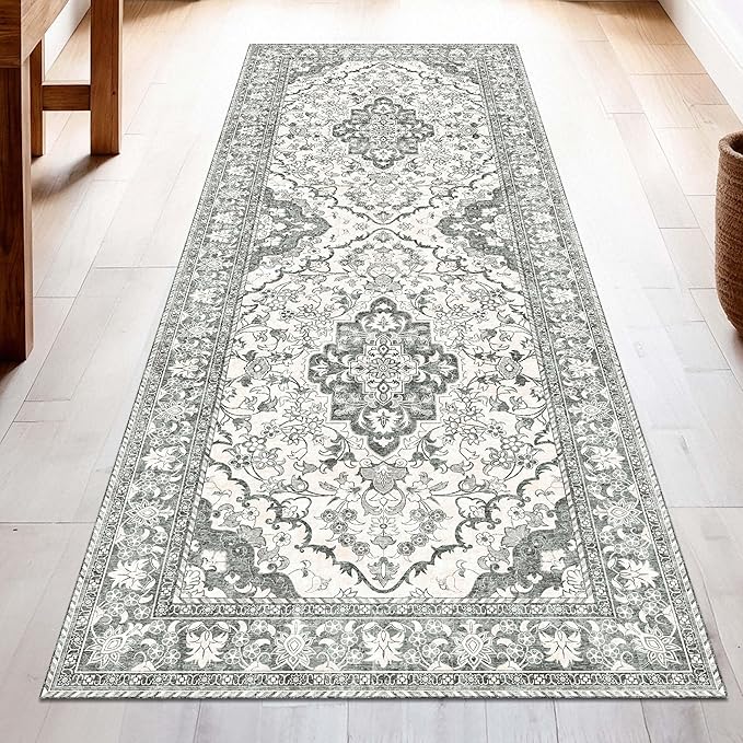 Washable Runner Rug 2.5x10 | Non Slip Rug Runners for Hallways, Entryways, Kitchens, Bathrooms, Bedrooms | Ultra-Soft Flannel Carpet Runners with Rubber Backing (Beige, 2.5x10)