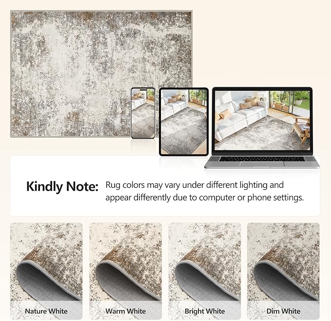 Area Rugs 9x12 Living Room - Modern Abstract Large Rugs for Living Room Non-Slip Low Pile Soft Machine Washable Carpet for Bedroom, Under Dining Table, Nursery, Farmhouse (9'x12' Brown Grey)