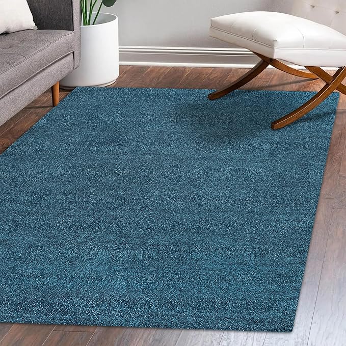 Eyely UES100H-15 Supersoft Haze Solid Low-Pile Indoor Area Rug, Coastal, Bohemian, Minimalist, Classic, Casual for Bedroom,Kitchen,Living Room,Non Shedding,Easy-Washing, Blue, 12 X 15