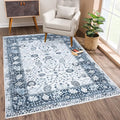 Bloom Rugs Caria Washable Non-Slip 6x9 Rug - Navy Blue Traditional Bordered Area Rug for Living Room, Bedroom, Dining Room, and Kitchen - Exact Size: 6' x 9'