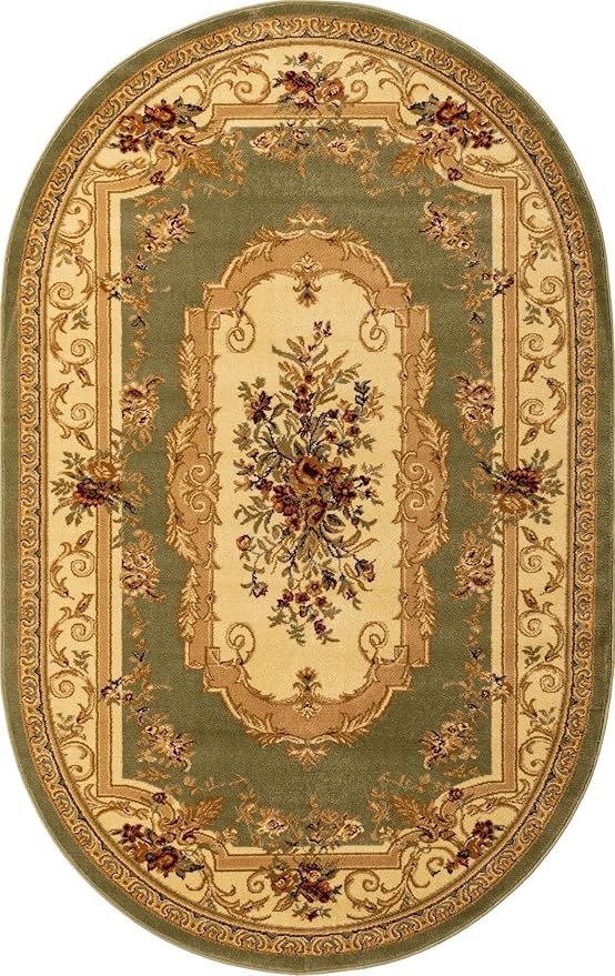 Unique Loom Versailles Collection Traditional Classic Floral Motif Area Rug (5' 0 x 8' 0 Oval, Green/Ivory)