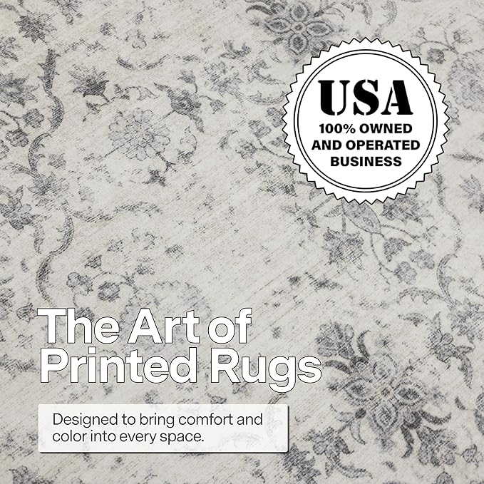 ReaLife Rugs Machine Washable Area Rug - Living Room Bedroom Bathroom Kitchen Entryway Office - Padded Low Pile Stain Resistant Premium - Boho Farmhouse Vintage - Noor - Ivory Grey 7'6" x 9'6"
