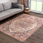Bloom Rugs Washable 6' x 9' Rug - Beige/Terracotta Traditional Area Rug for Living Room, Bedroom, Dining Room, and Kitchen - Exact Size: 6' x 9'