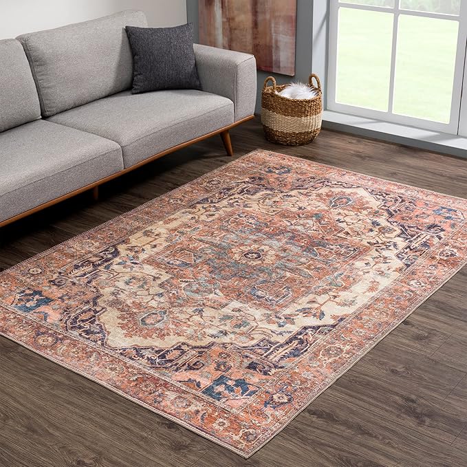 Bloom Rugs Washable Non-Slip 10x14 Rug - Beige/Terracotta Traditional Oriental Area Rug for Living Room, Bedroom, Dining Room, and Kitchen - Exact Size: 10' x 14'