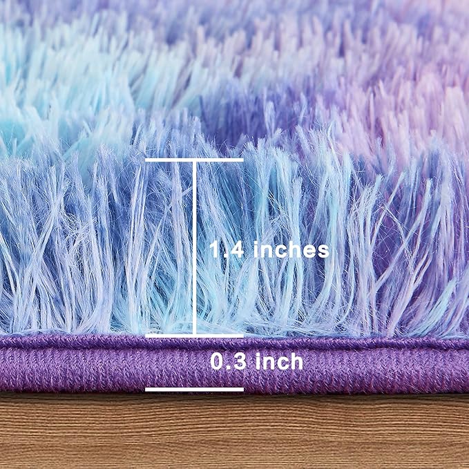 Andency Soft Area Rugs for Living Room Bedroom, 3x5 Non-Slip Fluffy Shag Carpet, Indoor Floor Fuzzy Shaggy Living Room Plush Rug for Kids Dorm Nursery Home Decor Aesthetic, Tie-Dyed Unicorn Rainbow