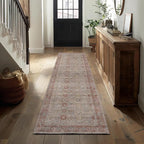 Kuden 2'6"x7' Runner Rug, Machine Washable Area Rug with Non-Slip Backing, Vintage Style, Soft, Easy Clean, Low Pile Rug for Hallway, Entryway, Kitchen, Bedroom