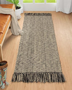 Collive Kitchen Runner Rug, 2x4.3 Hand-Woven Reversible Washable Bathroom Runner Rug for Entryway, Natural/Black Cotton Woven Boho Farmhouse Front Door Rug for Bedroom Entry Kitchen Floor Door Decor