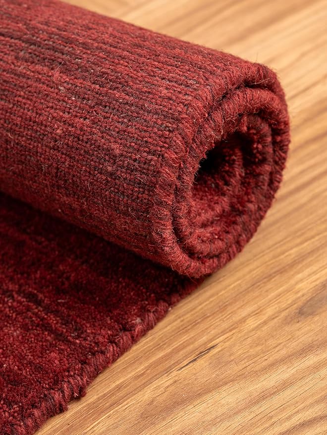 Rugsotic Carpets Hand Knotted Loom Wool ECO-Friendly Area Rugs - 8'x10', Rectangle, Red Color, Solid Plain Design, High Pile Thick Handmade Anti Skid Area Rugs for Living Room, Bed Room (L00111)