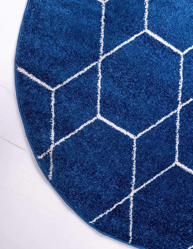 Unique Loom Trellis Frieze Collection Area Rug - Geometric (6' Round, Navy Blue/ Ivory)