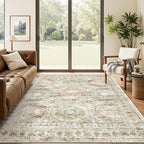 5x7 Area Rugs Brown Pink Low Pile Indoor Washable Trendy Faded Style Rugs for Bedroom Living Room Dining Room Foldable Non-Slip Thin Print Mat