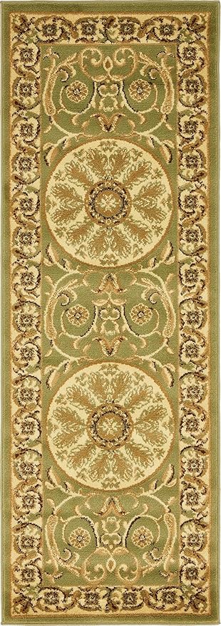 Unique Loom Versailles Collection Traditional Classic Medallion Floral Motif Area Rug (2' 2 x 6' 0 Runner, Green/ Ivory)