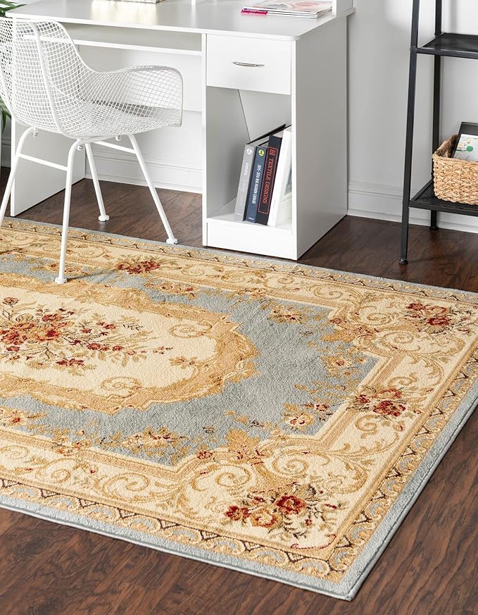 Rugs.com Chateau Collection Rug – 9' x 12' Light Blue Medium Rug Perfect for Living Rooms, Large Dining Rooms, Open Floorplans