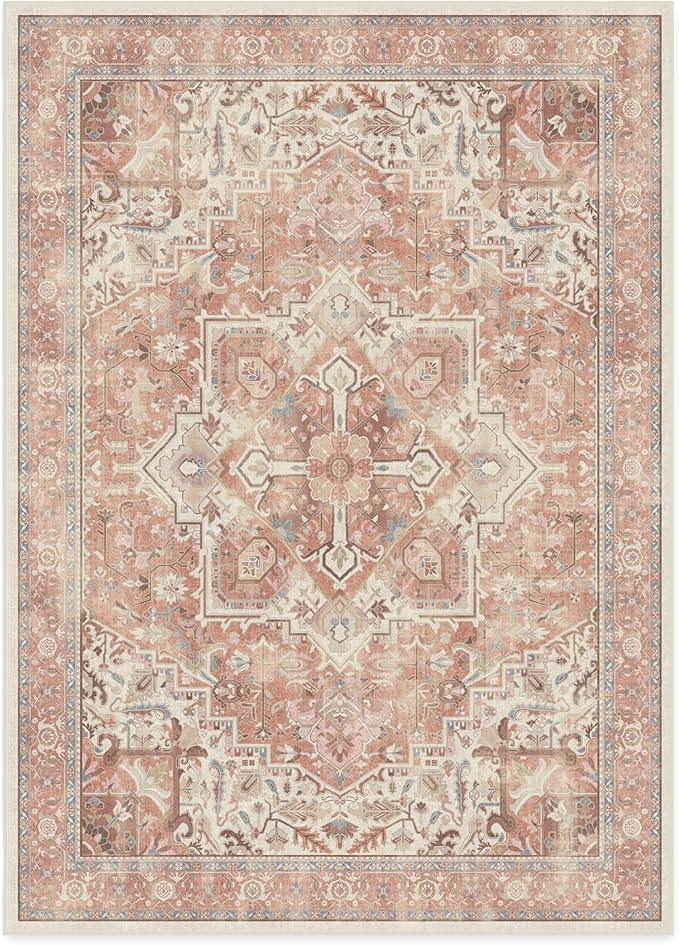 RUGGABLE Washable Area Rug – Kamran Rose Pink 10x14, Stain-Resistant, Non-Slip – Large Machine Washable Rugs for Living Room, Bedroom, Hallway, Entryway & Office–with Cushioned Pad