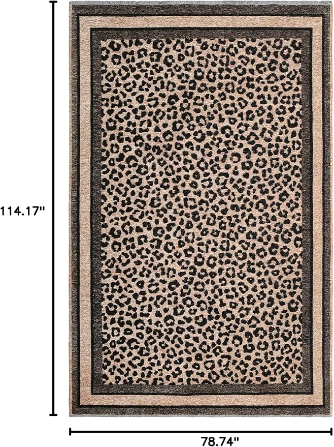 Alfa Rich 7x10 Leopard Beige Black Washable Area Rugs for Living Room Bedroom Kitchen Cotton Rug