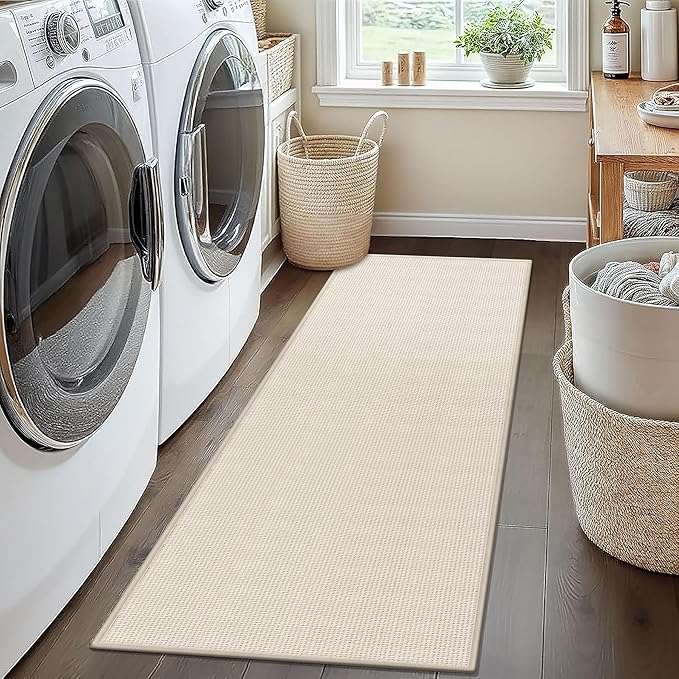7ft Jute Braided Rug Runners for Hallways Non Slip, Water Absorbent Runner for Kitchen Floor, Beige Laundry Rugs Entryway Runner Non Skid