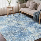 Bavni 8x10 Area Rugs Machine Washable Rug for Living Room, Modern Printed Rug Indoor Soft Area Rug for Bedroom Dining Room, Ultra-Thin Low Pile Carpet with Non Slip Rubber Backing, Denim Blue