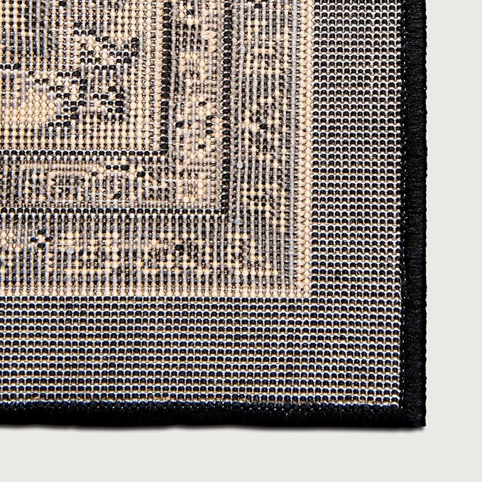 Rugs.com Yasmin Collection Rug – 16 Ft Runner Black Medium Rug Perfect for Hallways, Entryways