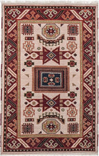 Hand Knotted Wool & Silk ECO-Friendly Oriental Area Rugs - 5'x8', Rectangle Shape, Cream Burgundy Color, Classic Oriental Traditional, Medium Pile Handmade Area Rugs (AF0102)