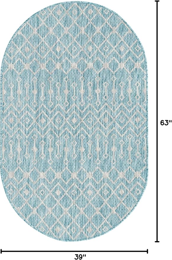 Unique Loom Outdoor Trellis Collection Area Rug - Tribal Trellis (3' 3" x 5' 3" Oval, Aqua/ Ivory)