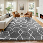 ONASAR 6x9 Area Rugs for Living Room Bedroom, Washable Large Fluffy Grey and White Throw Rug, Geometric Soft Plush Shaggy Floor Carpet for Nursery Kids Girls Boys Teen Dorm Home Decor Aesthetic
