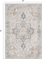 6x9 Area Rugs for Living Room, Machine Washable Low Pile Rugs, Non Alip Vintage Rug for Bedroom, Dining Room, Home Office, Light Taupe Brown