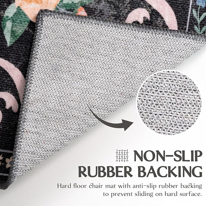 Black Rug Bow Floral Rug 3x5, Washable Boho Area Rugs Non Slip Low Pile Carpet for Girls Room Bedroom, Bedside, Kitchen, Entryway, Kids Room, Soft Ultra-Thin Indoor Elegant Rugs