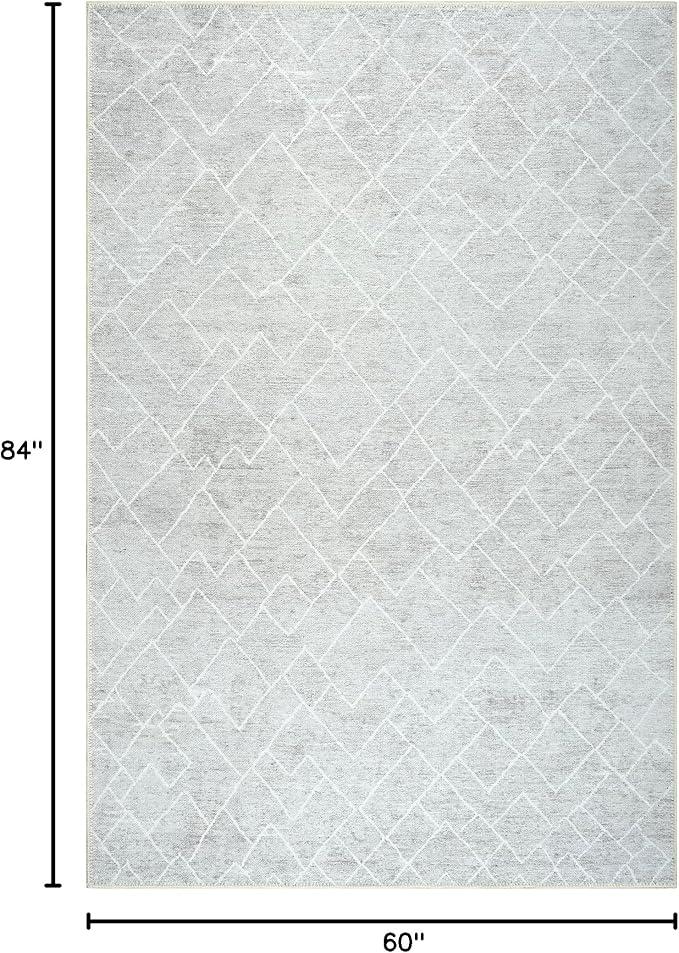Bloom Rugs Washable Non-Slip 5' x 7' Rug - Gray/Pebble Striped Area Rug for Living Room, Bedroom, Dining Room, and Kitchen - Exact Size: 5' x 7'