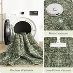 9x12 Area Rug for Living Room, Soft Large Rugs Green Washable Carpet, Indoor Vintage Rugs for Bedroom Dining Room Office, Rubber Backed Non Slip Low Pile Mat, Dark Olive Green