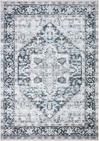 Bloom Rugs Washable Non-Slip 2x3 Rug - Denim Blue Traditional Oriental Area Rug for Living Room, Bedroom, Dining Room, and Kitchen - Exact Size: 2' x 3'