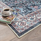 Fame Rugs Turkish Rug. Washable Vintage Oriental Antique Inspired Traditional Doormat Small Modern Area Rugs Luxury Entryway Entry Bedroom Bathroom Kitchen (409CN, 2'5 x 9'8)
