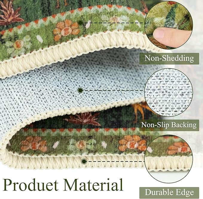 Green Rugs for Living Room 5x7 Area Rugs, Machine Washable Non-Slip Carpet, Boho Floral Low Pile Throw Rugs for Bedroom, Dining Room, Office, Nursery, Vintage Home Decor