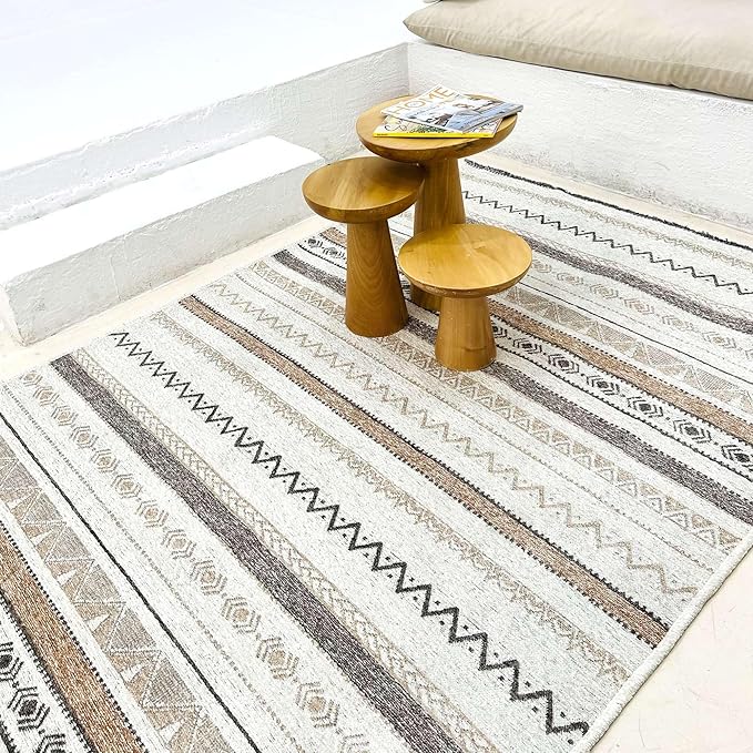 Alfa Rich 7x10 Beige Gray Washable Area Rugs for Living Room Bedroom Kitchen Cotton Decor Rug
